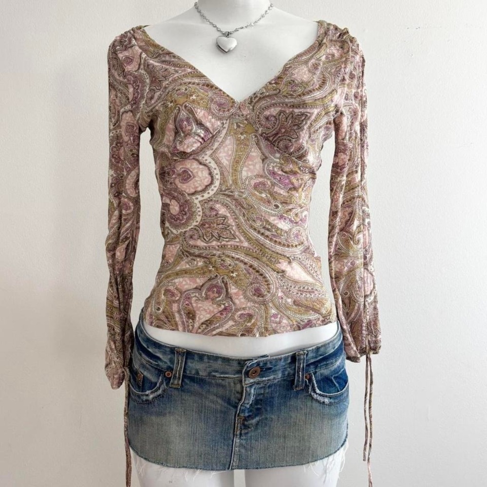 y2k paisley ruched v neck top forever 21 XXI size S